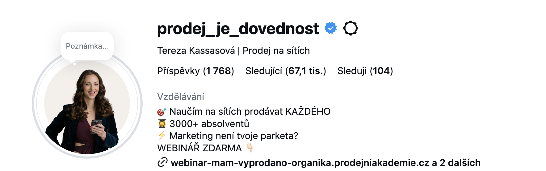 Instagramový profil Terezy Kassasové – prodej_je_dovednost