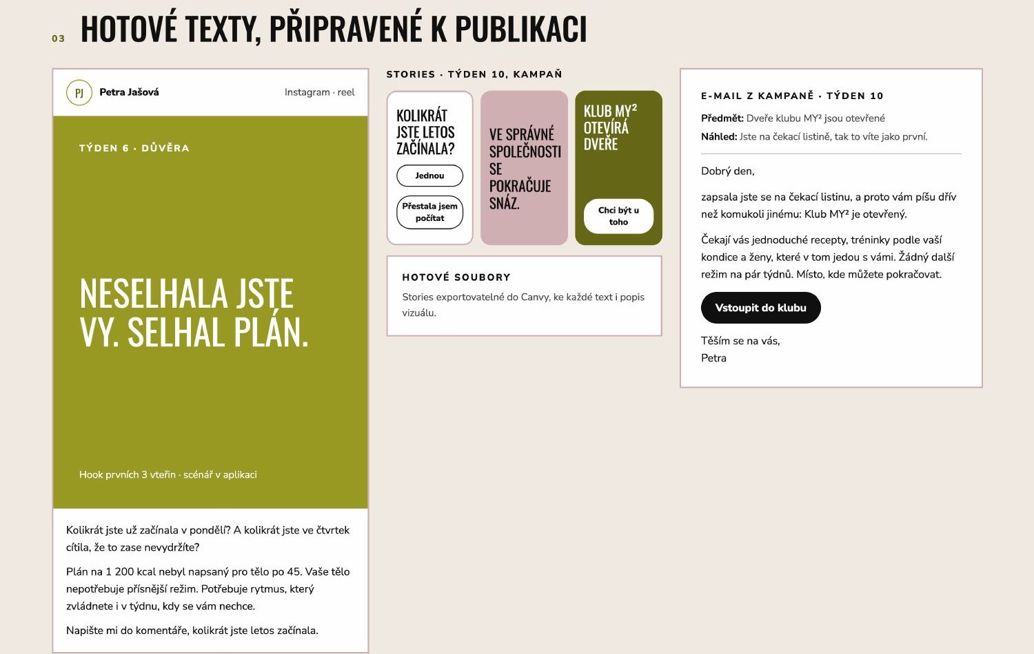 Trenérka s členstvím – hotové texty