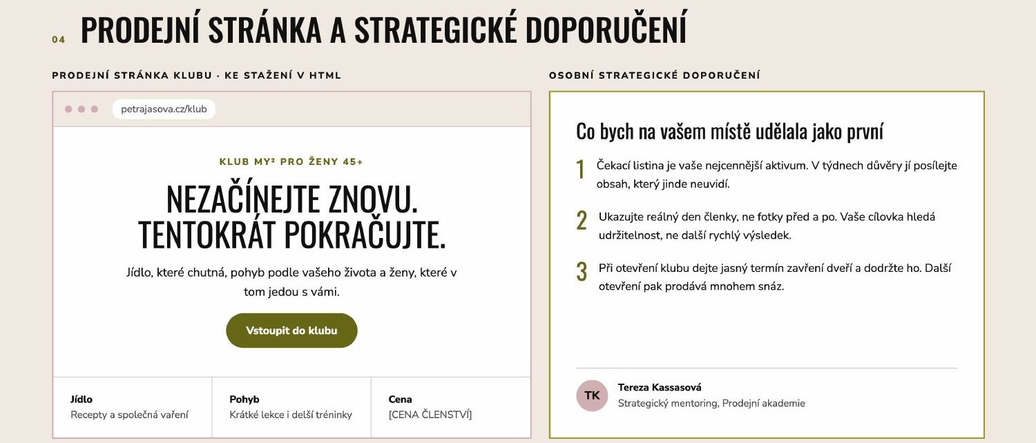 Trenérka s členstvím – prodejní stránka